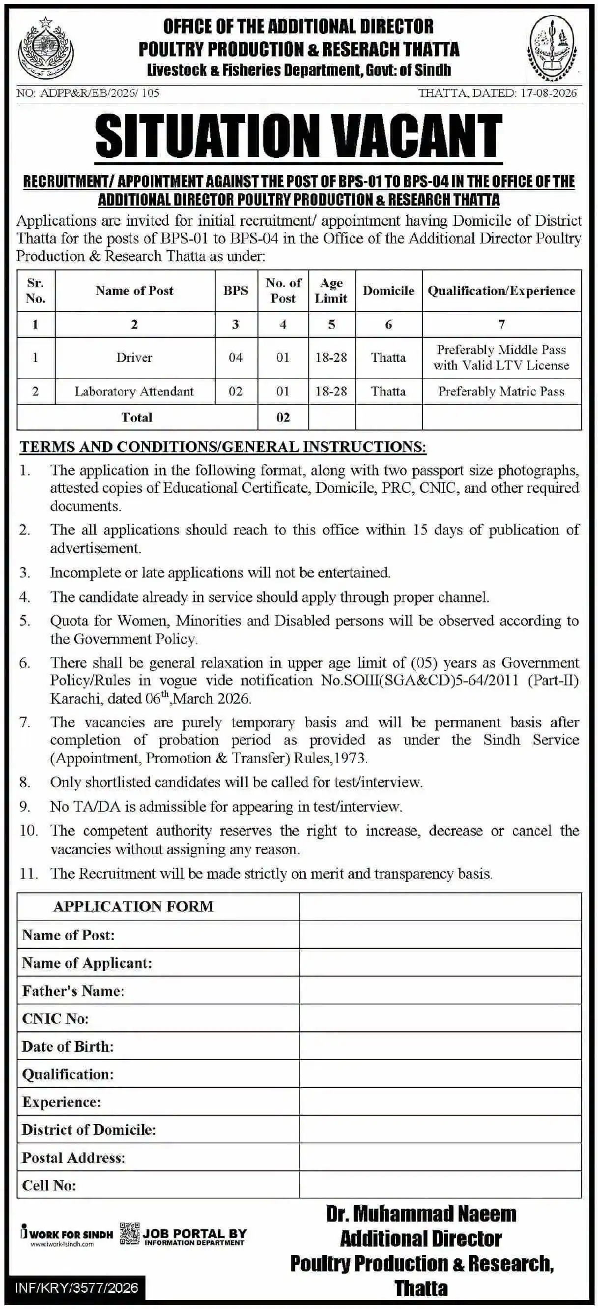Poultry Production & Research Thatta Jobs 2026 — page 1
